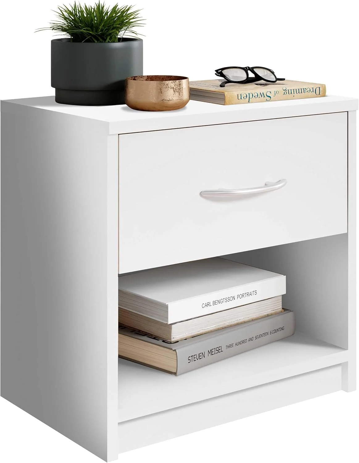 میز کنار تختی استلا تریدینگ، چوب، سفید، 28 x 39 x 41 سانتی متر