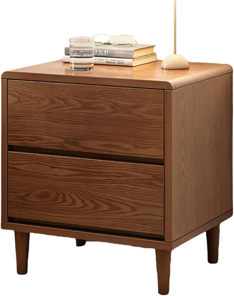 میز کنار تختی چوبی TT-YEF، میز کنار تختی مدرن با 2 کشو، پایه های چوبی محکم، میز کنار تختی ذخیره سازی، میز کنار تختی کوچک، مبلمان اتاق خواب، B43cm