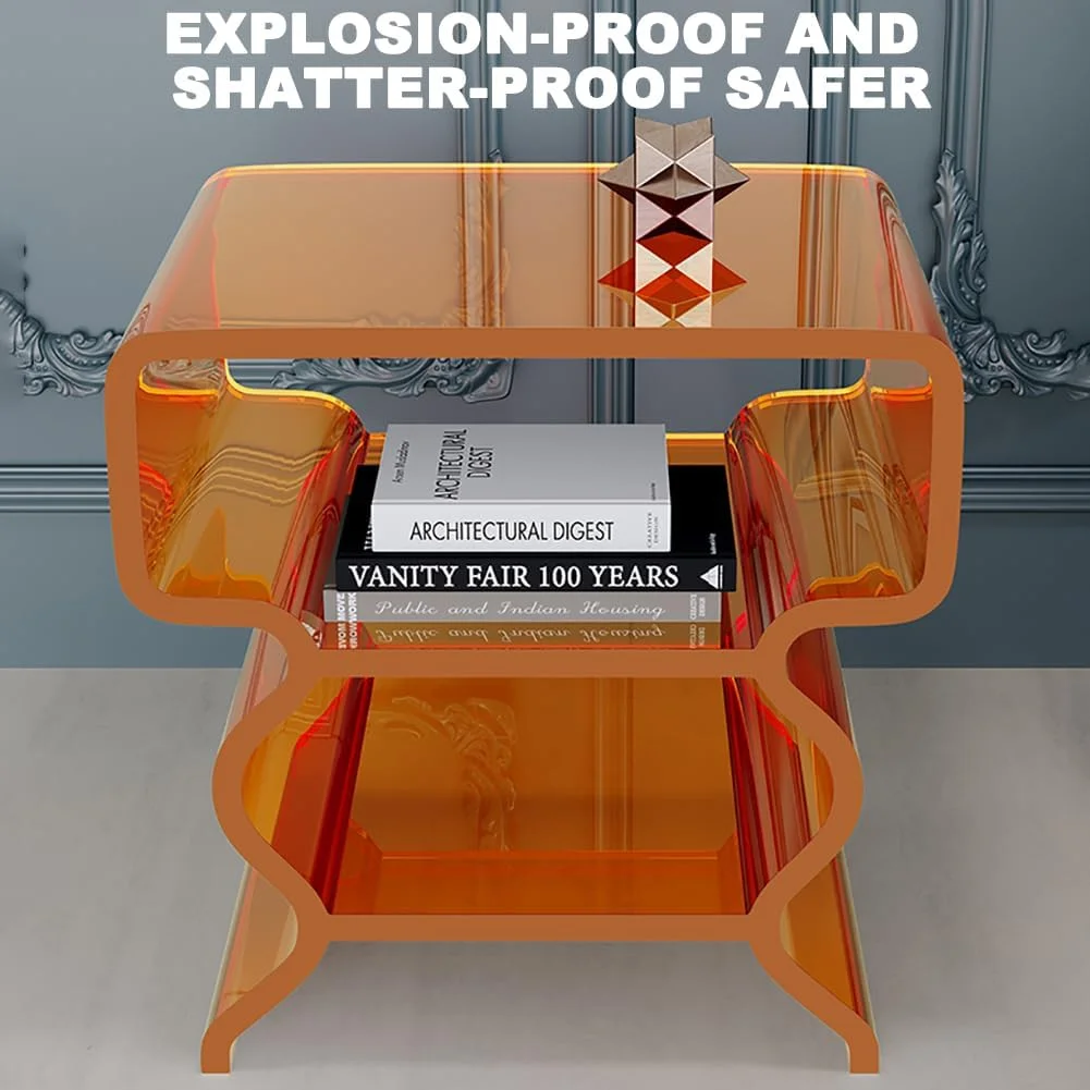 میز کنار تختی کوچک TT-YEF، میز کنار مبلی سه طبقه، میز کنار مبلی آکریلیک اتاق نشیمن، میز قهوه مدرن، میز کنار تختی آکریلیک با فضای ذخیره سازی، میز کنار مبلی برای فضای کوچک، آبی