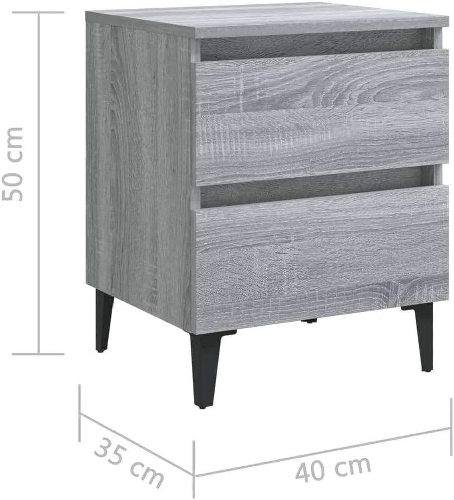 vidaXL 2 عدد کابینت کنار تختی با پایه های فلزی، مناسب منزل، اتاق خواب، میز کنار تخت، کابینت ذخیره سازی، میز کنار تخت خواب با کشو، خاکستری سونوما
