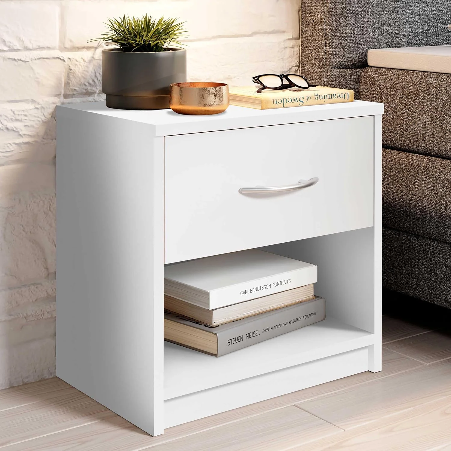 میز کنار تختی استلا تریدینگ، چوب، سفید، 28 x 39 x 41 سانتی متر