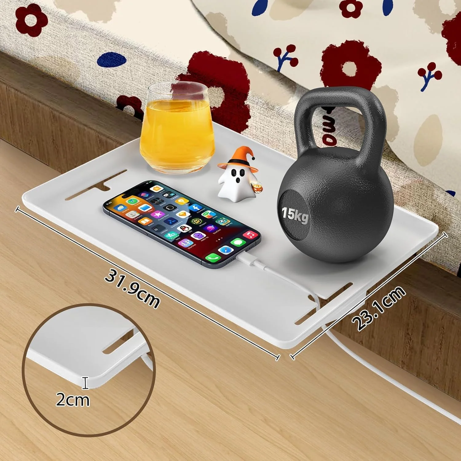 میز کنار تختی آویز TUAKIMCE با کشو، میز کنار تختی با نگهدارنده فنجان و کابل برای تخت خواب و تخت های دو طبقه، اتاق کودکان و اتاق خواب