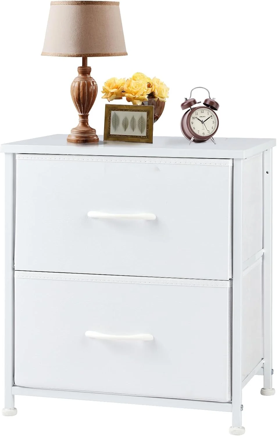 میز کنار تختی Sweetcrispy با 2 کشو، ارتفاع 50 سانتی متر، میز کوچک کنار تخت، میز انتهایی مبلمان، کابینت پارچه ای با رویه چوبی، میز کنار تخت کوچک مناسب اتاق خواب، کمد، ورودی، خوابگاه، سفید