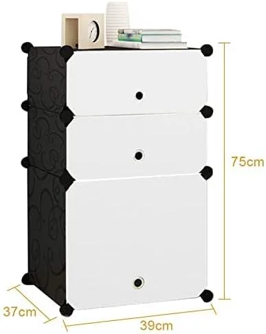 میز پاتختی مکعبی پلاستیکی Sulfar، میز کنار تختی، 3 محفظه، کابینت نگهداری قابل حمل DIY، سازمان دهنده با درب برای اتاق خواب، دفتر کار، اتاق نشیمن