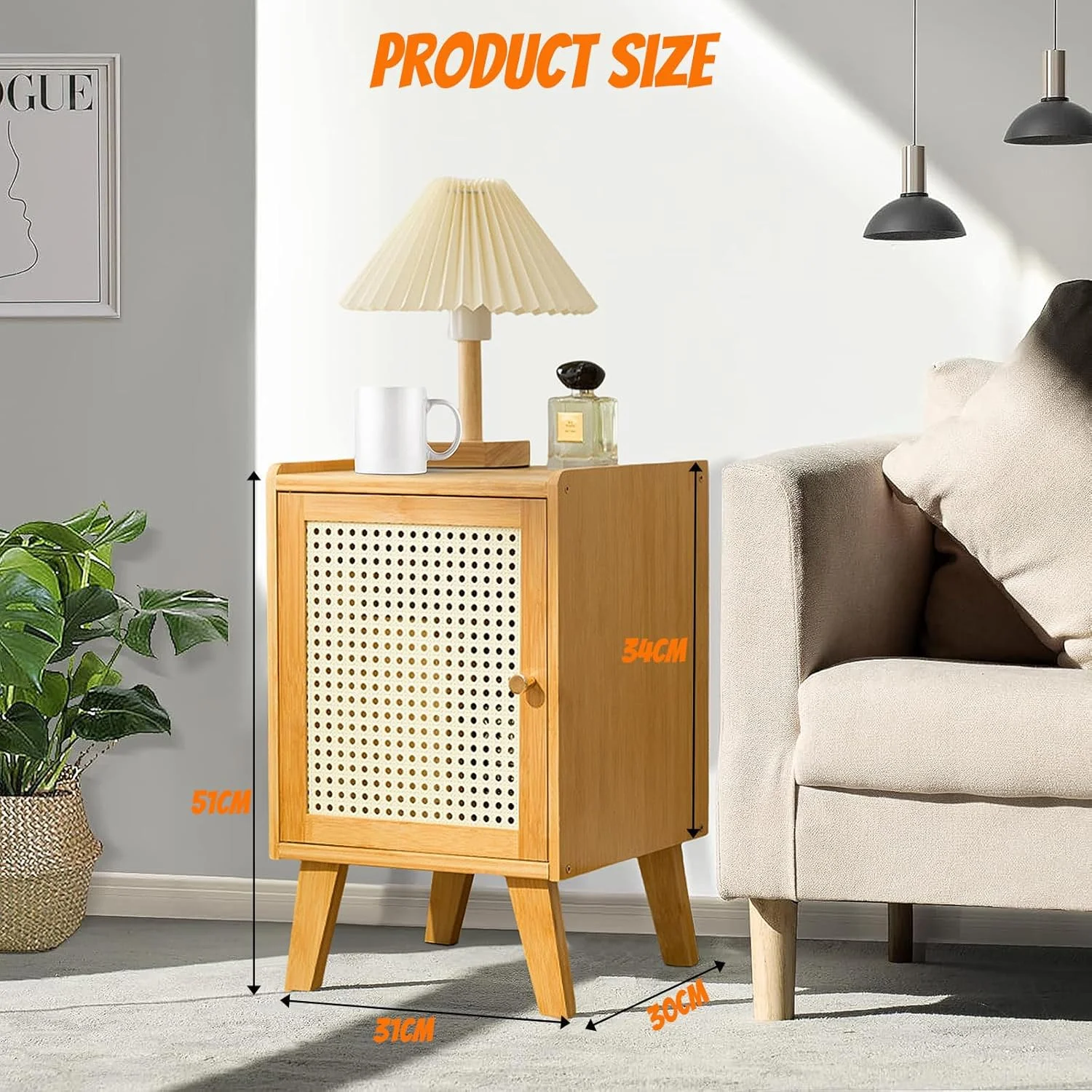 میز پاتختی راتان SPNOR، میز کنار تختی بوهو با قفسه باز، میز کنار مبل با پایه های چوبی محکم برای اتاق خواب، خوابگاه و فضاهای کوچک اتاق نشیمن