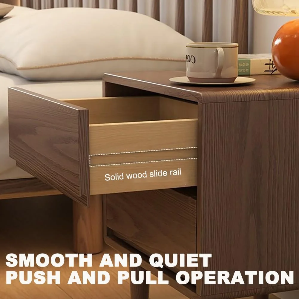 میز کنار تختی چوبی TT-YEF، میز کنار تختی مدرن با 2 کشو، پایه های چوبی محکم، میز کنار تختی ذخیره سازی، میز کنار تختی کوچک، مبلمان اتاق خواب، B43cm