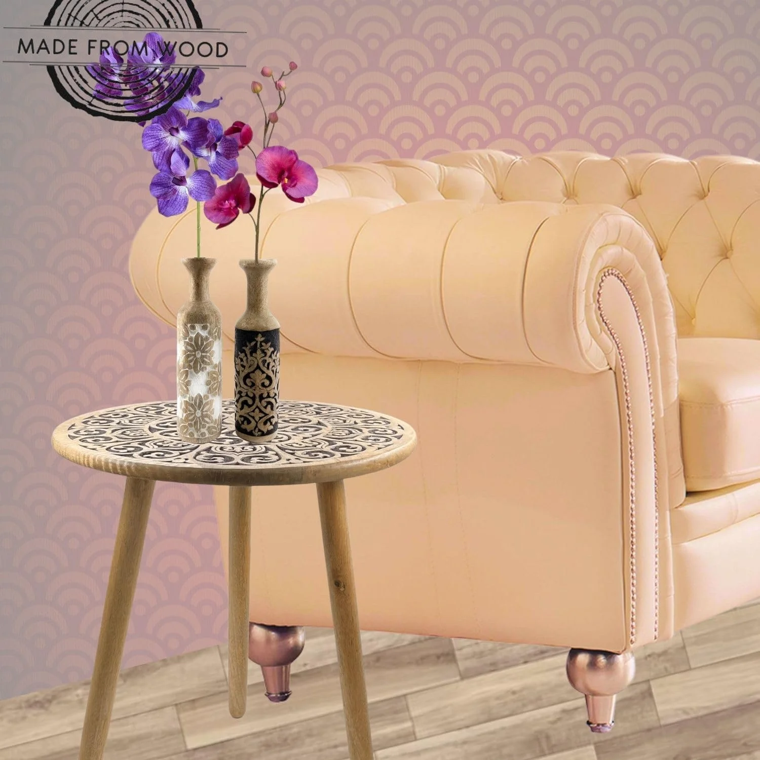 میز عسلی کنار تختی و پذیرایی - میز چوبی دست ساز گرد از چوب خالص، میز کوچک کنار تختی با پرداخت روستیک از Souq DESIGNS