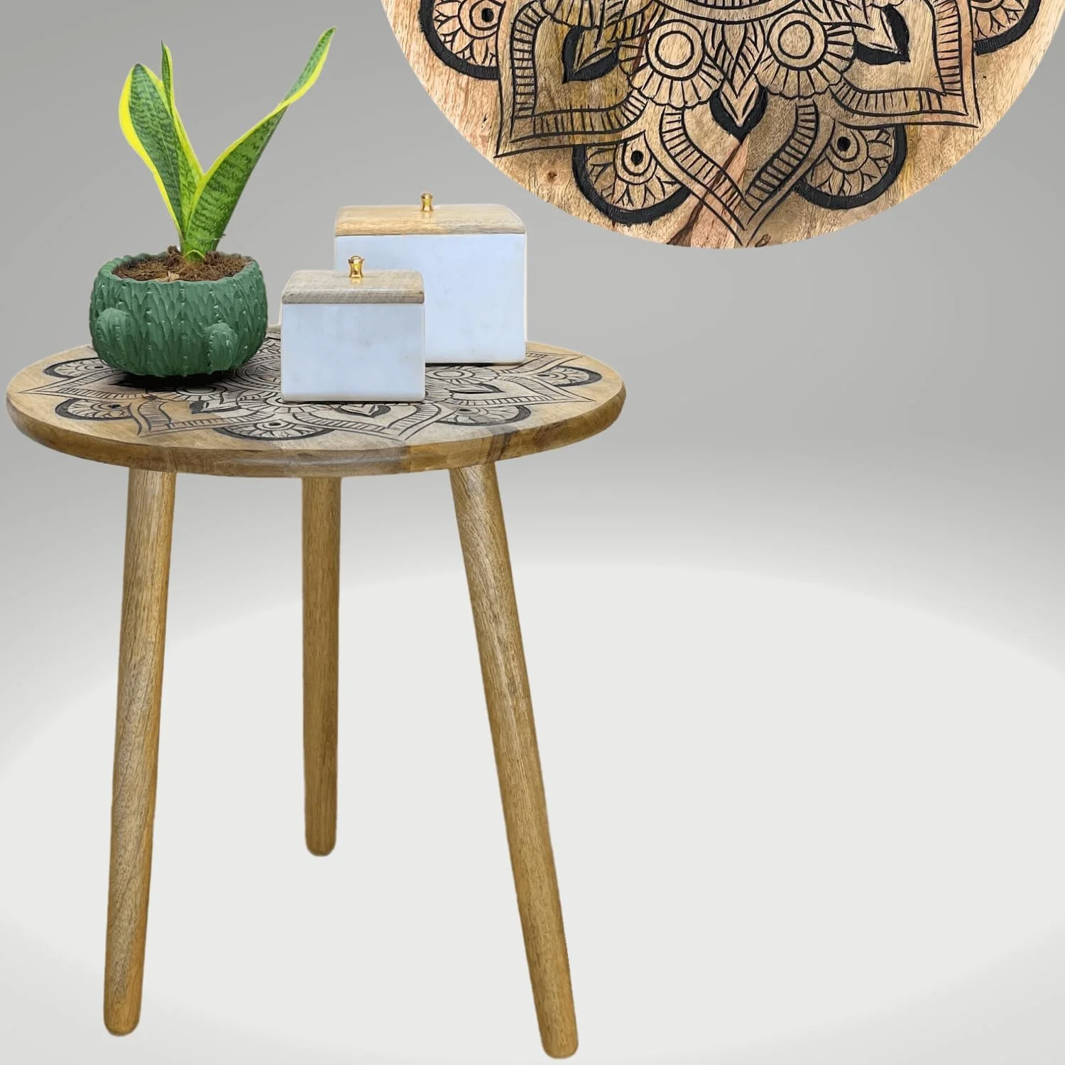 میز عسلی کنار تختی و پذیرایی - میز چوبی دست ساز گرد از چوب خالص، میز کوچک کنار تختی با پرداخت روستیک از Souq DESIGNS