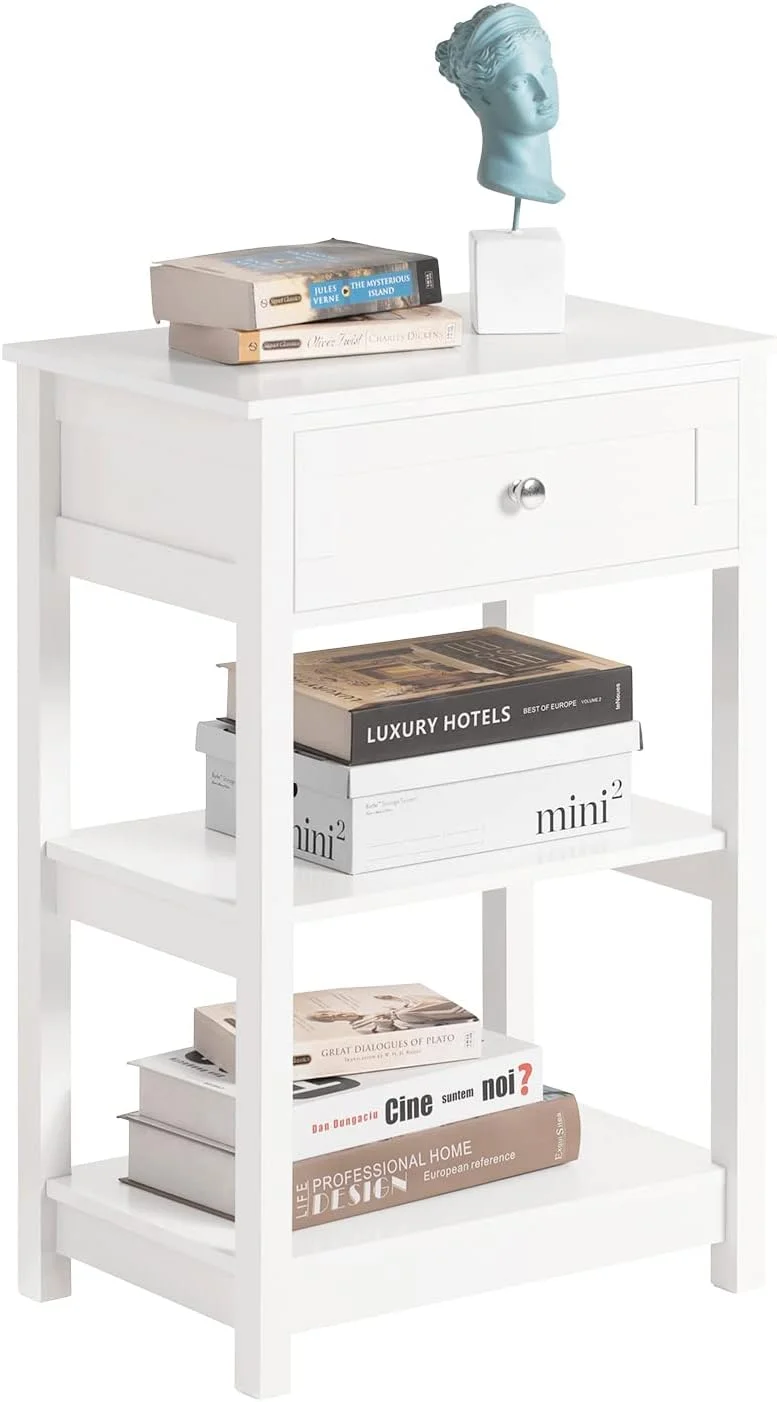 میز کنار تختی SoBuy، میز کنار تخت، میز کنار لامپ، میز انتهایی بلند با کشو و قفسه باز، میز جانبی برای اتاق نشیمن، اتاق خواب، فضاهای کوچک، میزهای جانبی، سفید، FBT46-W میز کنار تختی SoBuy، میز کنار تخت، میز کنار لامپ، میز انتهایی بلند با کشو و قفسه باز، میز جانبی برای اتاق نشیمن، اتاق خواب، فضاهای کوچک، میزهای جانبی، سفید، FBT46-W