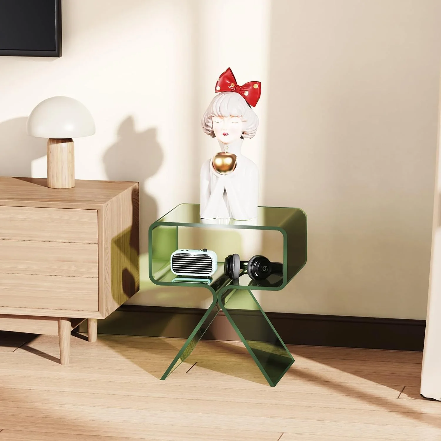 میز عسلی آکریلیک Solaround، میز کنار تختی برای اتاق خواب، 39 × 30 × 45 سانتی متر (سبز)