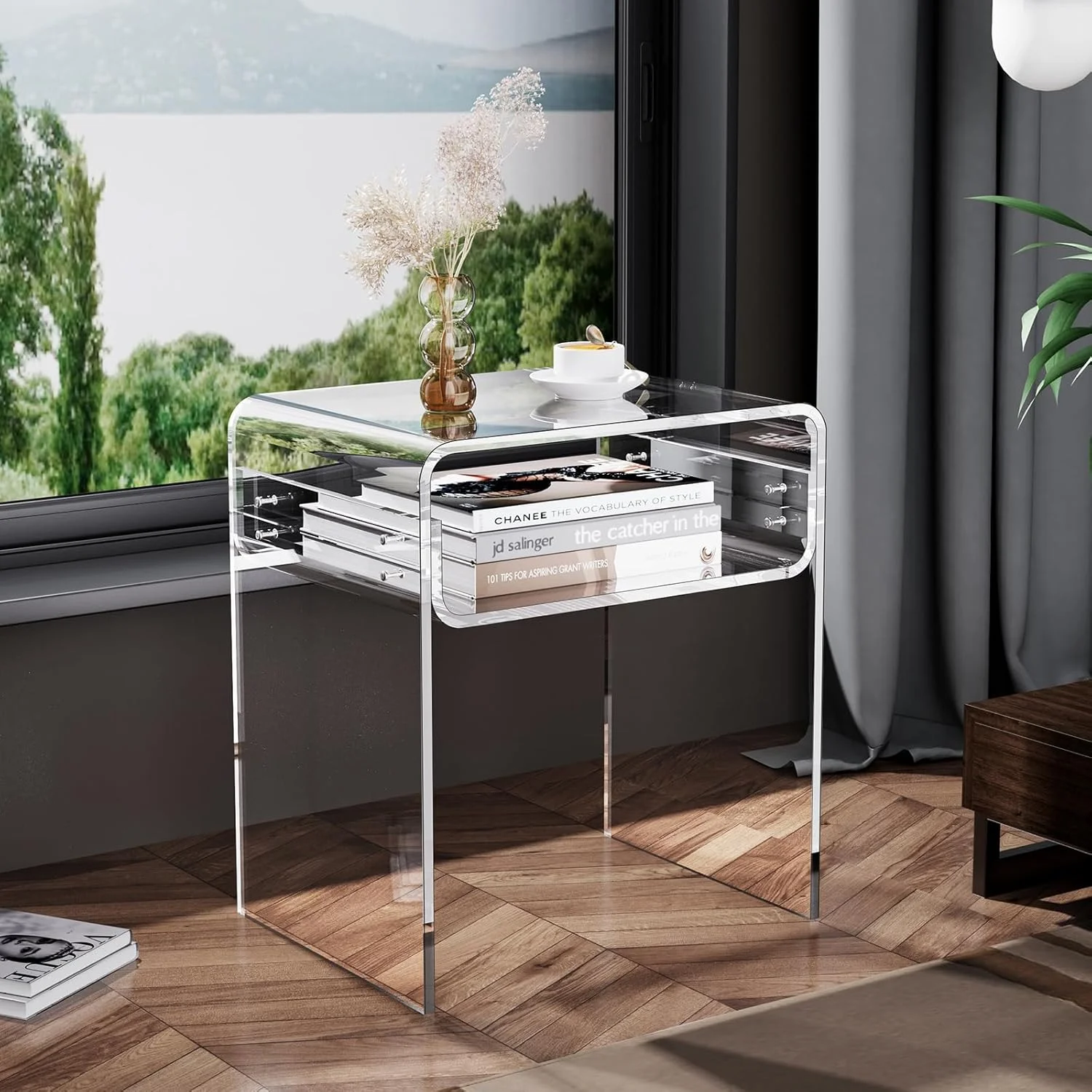 میز عسلی آکریلیک Solaround، میز کنار تختی، میز آکریلیک شفاف (شفاف) میز عسلی آکریلیک Solaround، میز کنار تختی، میز آکریلیک شفاف (شفاف)