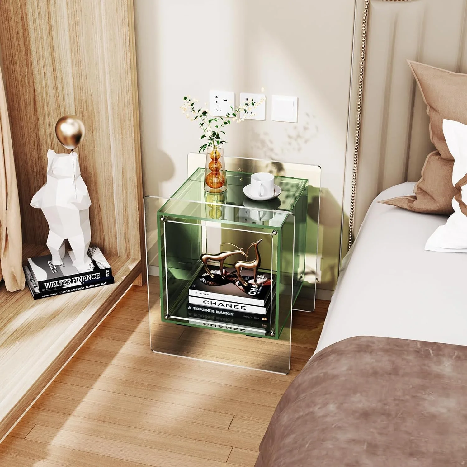 میز عسلی آکریلیک Solaround، میز کنار تختی برای اتاق خواب، اتاق نشیمن (سبز)