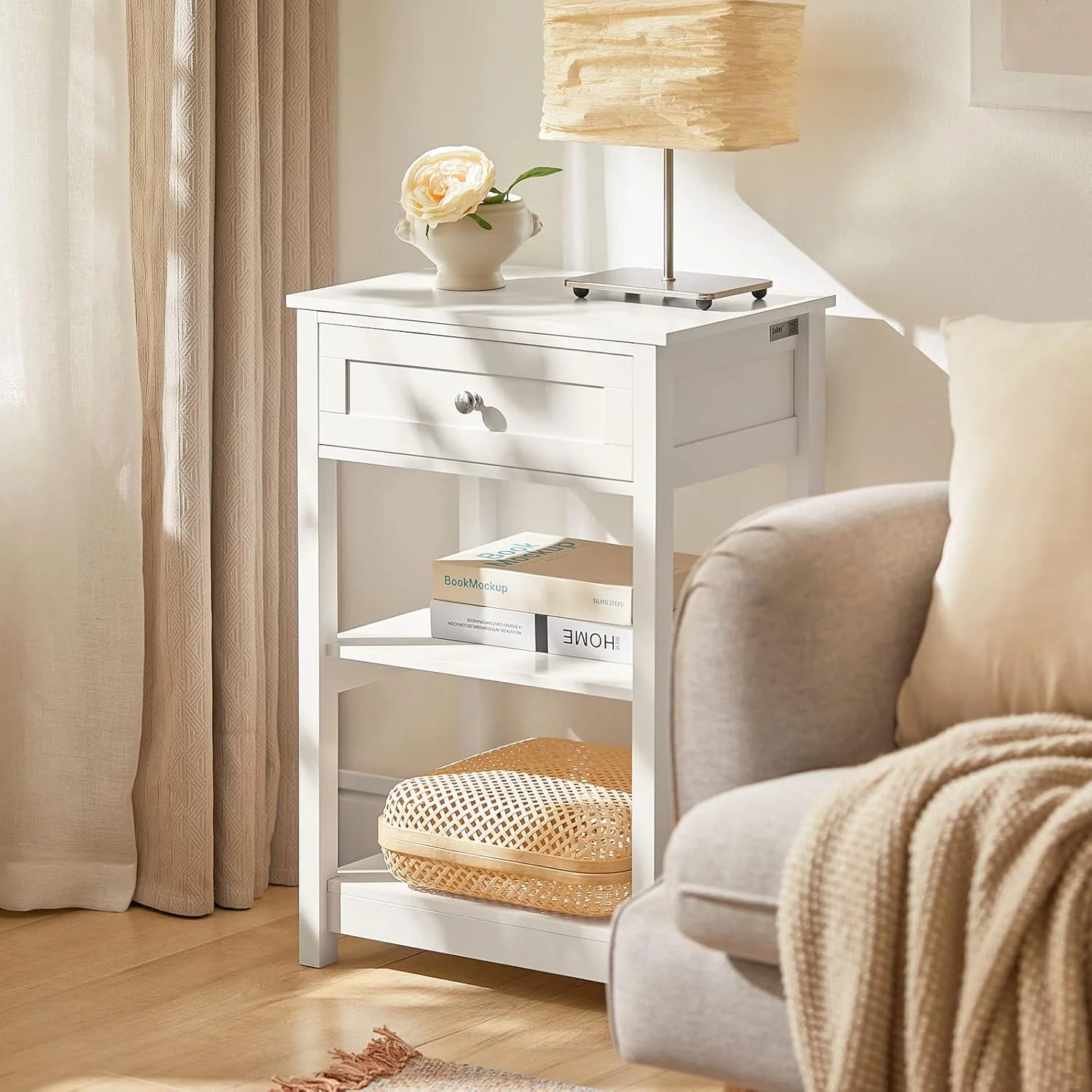 میز کنار تختی SoBuy، میز کنار تخت، میز کنار لامپ، میز انتهایی بلند با کشو و قفسه باز، میز جانبی برای اتاق نشیمن، اتاق خواب، فضاهای کوچک، میزهای جانبی، سفید، FBT46-W میز کنار تختی SoBuy، میز کنار تخت، میز کنار لامپ، میز انتهایی بلند با کشو و قفسه باز، میز جانبی برای اتاق نشیمن، اتاق خواب، فضاهای کوچک، میزهای جانبی، سفید، FBT46-W