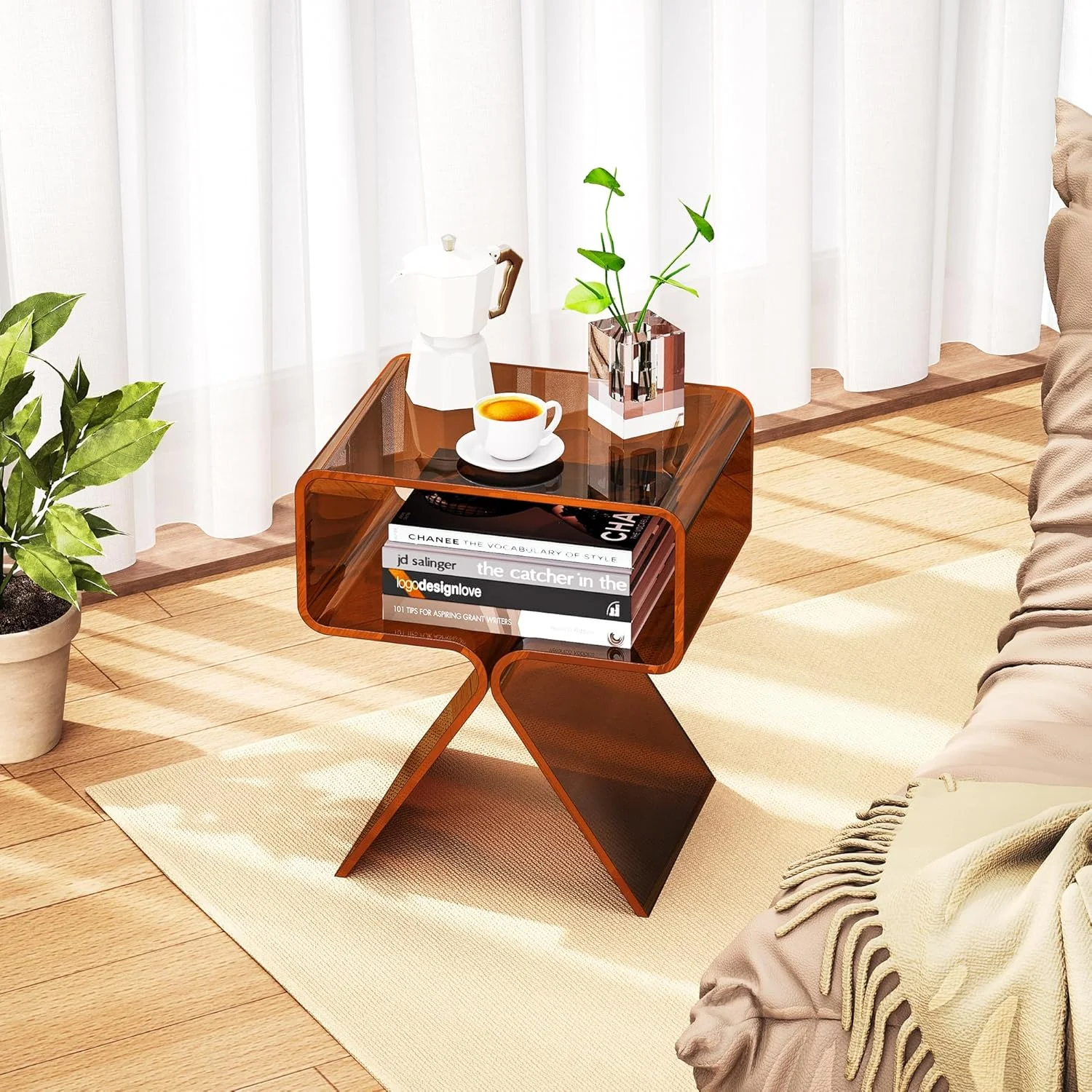 میز عسلی آکریلیک Solaround، میز کنار تختی برای اتاق خواب، 39 x 30 x 45 سانتی متر (قهوه ای تیره) میز عسلی آکریلیک Solaround، میز کنار تختی برای اتاق خواب، 39 x 30 x 45 سانتی متر (قهوه ای تیره)