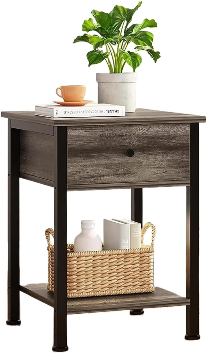 میز پاتختی SKY-TOUCH، 40 * 40 سانتی متر، کابینت کنار تخت با کشو، میز کنار تختی چوبی، میز مدرن، میز عسلی برای اتاق خواب و اتاق نشیمن، قاب فولادی محکم، مونتاژ آسان