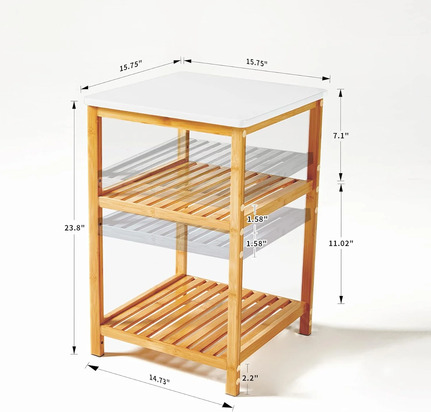 ست 2 عددی میز عسلی SINWANT، میز کنار تختی، میز پاتختی، میز کنار تخت 3 طبقه بامبو، میز مبلمان، میز کنار تخت برای اتاق نشیمن، اتاق خواب