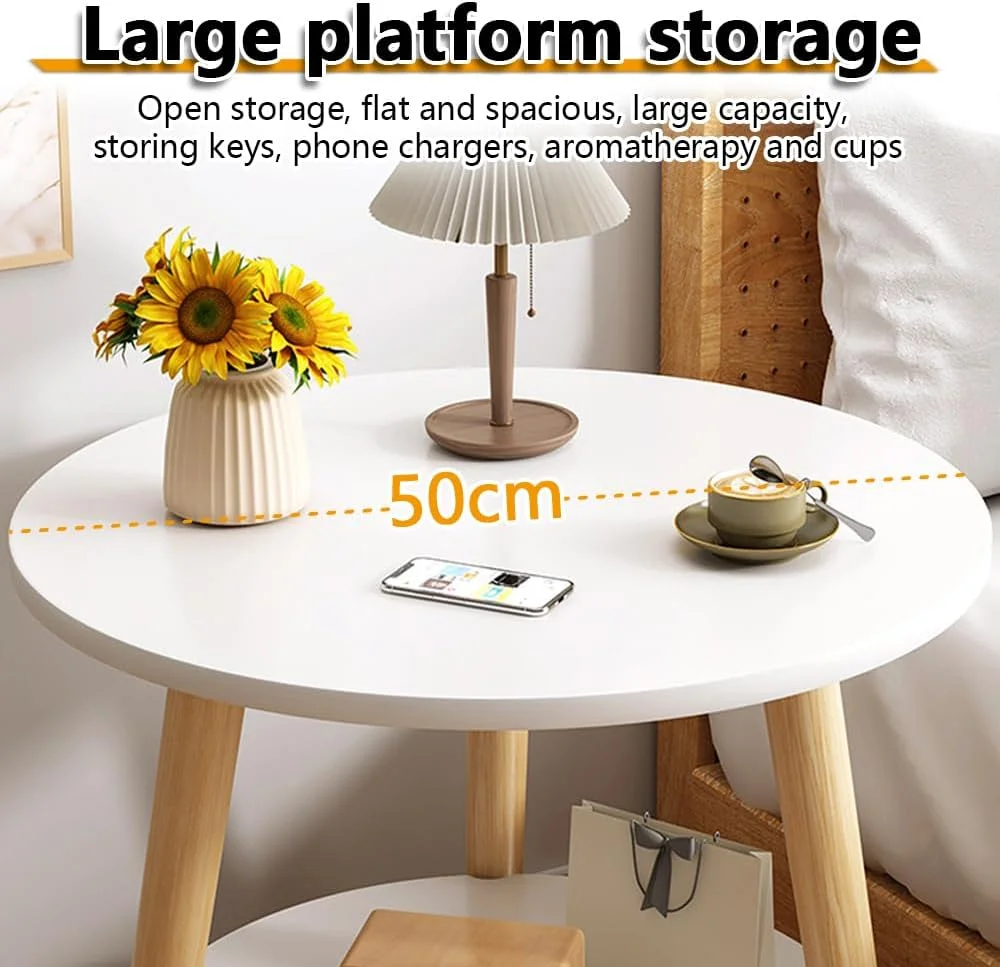 میز عسلی گرد با قفسه ذخیره سازی برای اتاق نشیمن، اتاق خواب، فضاهای کوچک - مونتاژ آسان میز کنار تختی مدرن 2 طبقه با پایه های چوبی، میز کنار مبل، میز انتهایی، پاتختی (50 * 50 * 52 سانتی متر) میز عسلی گرد با قفسه ذخیره سازی برای اتاق نشیمن، اتاق خواب، فضاهای کوچک - مونتاژ آسان میز کنار تختی مدرن 2 طبقه با پایه های چوبی، میز کنار مبل، میز انتهایی، پاتختی (50 * 50 * 52 سانتی متر)