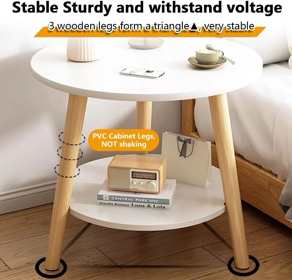 میز عسلی گرد با قفسه ذخیره سازی برای اتاق نشیمن، اتاق خواب، فضاهای کوچک - مونتاژ آسان میز کنار تختی مدرن 2 طبقه با پایه های چوبی، میز کنار مبل، میز انتهایی، پاتختی (50 * 50 * 52 سانتی متر) میز عسلی گرد با قفسه ذخیره سازی برای اتاق نشیمن، اتاق خواب، فضاهای کوچک - مونتاژ آسان میز کنار تختی مدرن 2 طبقه با پایه های چوبی، میز کنار مبل، میز انتهایی، پاتختی (50 * 50 * 52 سانتی متر)