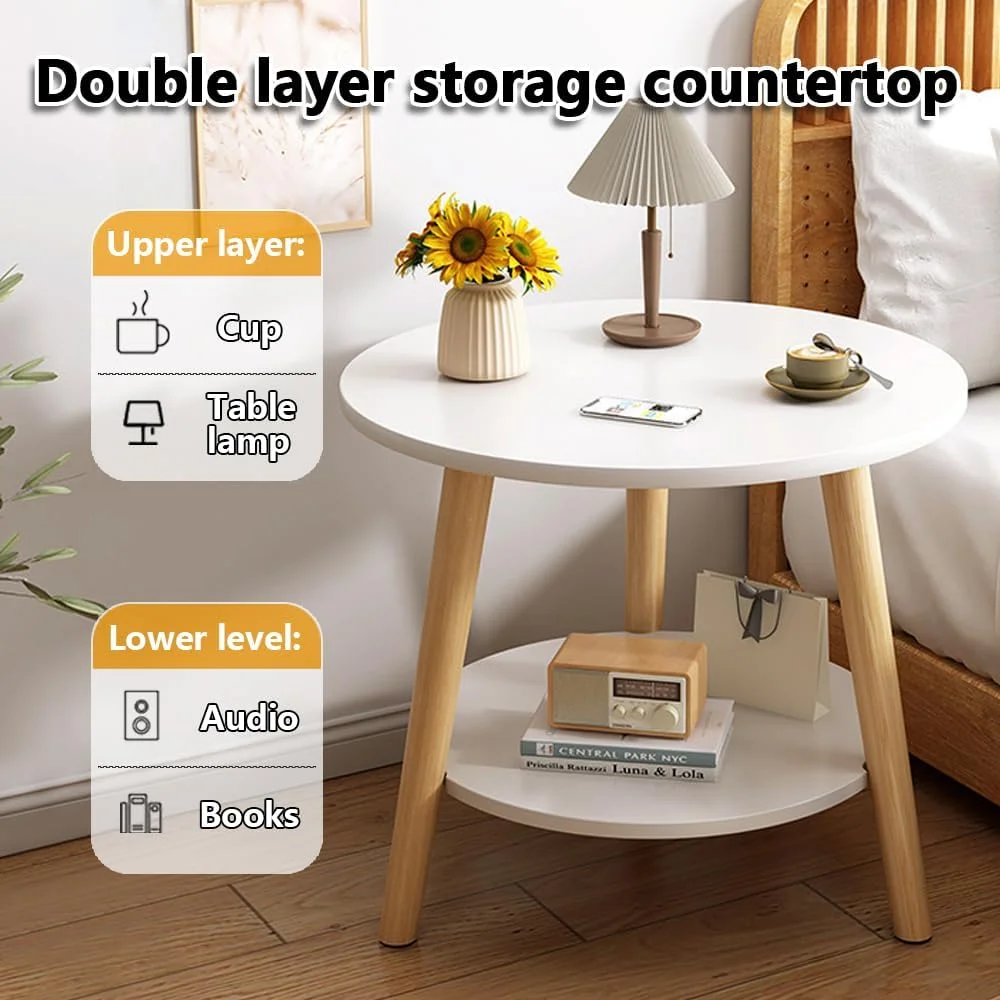 میز عسلی گرد با قفسه ذخیره سازی برای اتاق نشیمن، اتاق خواب، فضاهای کوچک - مونتاژ آسان میز کنار تختی مدرن 2 طبقه با پایه های چوبی، میز کنار مبل، میز انتهایی، پاتختی (50 * 50 * 52 سانتی متر) میز عسلی گرد با قفسه ذخیره سازی برای اتاق نشیمن، اتاق خواب، فضاهای کوچک - مونتاژ آسان میز کنار تختی مدرن 2 طبقه با پایه های چوبی، میز کنار مبل، میز انتهایی، پاتختی (50 * 50 * 52 سانتی متر)