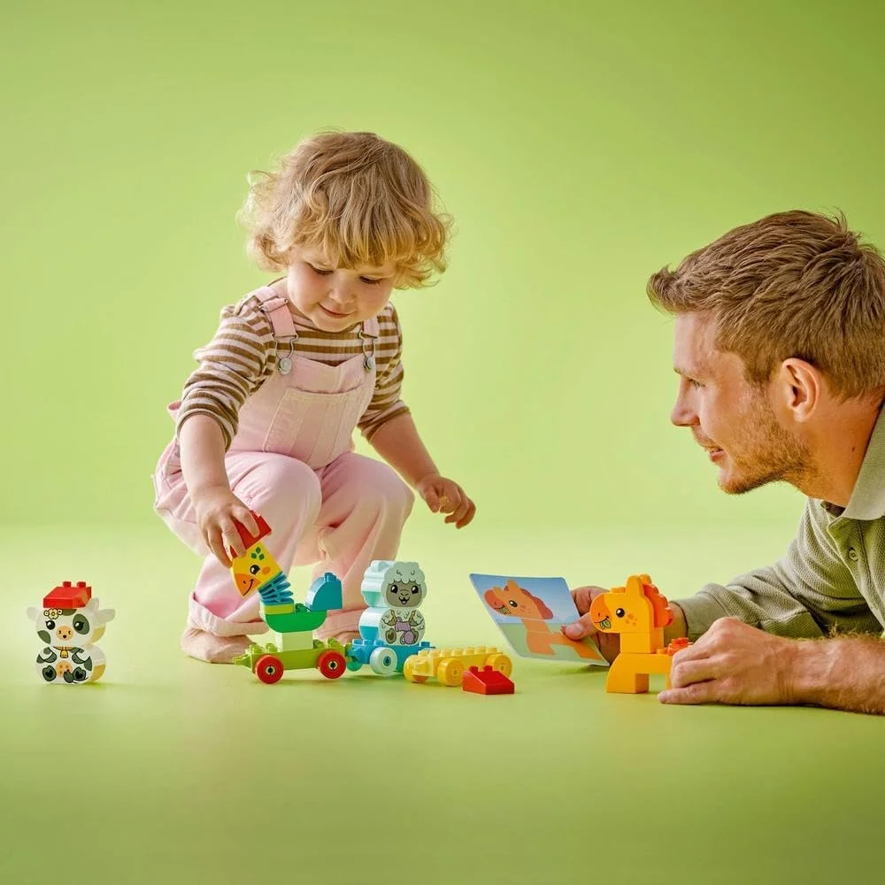 لگو دوپلو اولین قطار حیوانات من، مجموعه آجرهای خلاقانه برای آموزش کودکان نوپا با حیوانات مزرعه خروس، اسب، بره و گاو، هدیه تولد برای پسران و دختران عاشق طبیعت بالای 1.5 سال مدل 10412 لگو دوپلو اولین قطار حیوانات من، مجموعه آجرهای خلاقانه برای آموزش کودکان نوپا با حیوانات مزرعه خروس، اسب، بره و گاو، هدیه تولد برای پسران و دختران عاشق طبیعت بالای 1.5 سال مدل 10412