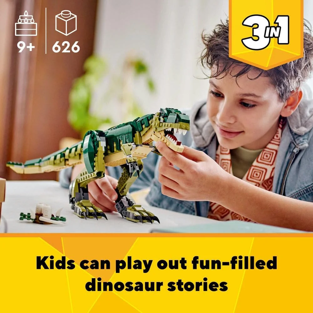 لگو Creator 3in1 تی رکس تبدیل شونده به تریسراتوپس و پتراکتایل، فیگورهای دایناسور برای پسران و دختران 9 سال به بالا، مجموعه ساخت مدل اسباب بازی دایناسور قابل تنظیم، ایده هدیه تولد برای کودکان 31151 لگو Creator 3in1 تی رکس تبدیل شونده به تریسراتوپس و پتراکتایل، فیگورهای دایناسور برای پسران و دختران 9 سال به بالا، مجموعه ساخت مدل اسباب بازی دایناسور قابل تنظیم، ایده هدیه تولد برای کودکان 31151