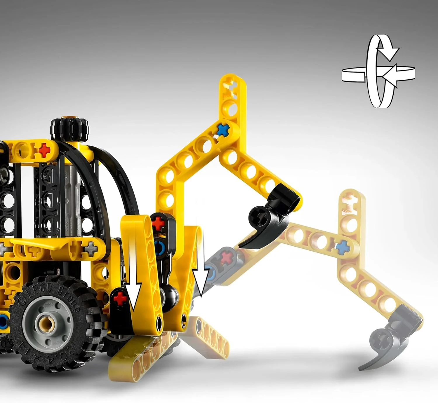 اسباب بازی لودر بیل مکانیکی LEGO Technic، وسیله نقلیه ساختمانی برای پسران و دختران 7+ ساله - مجموعه ساختمانی با بیل عقب، اسکوپ و پایه های تعادل - ایده هدیه تولد 42197