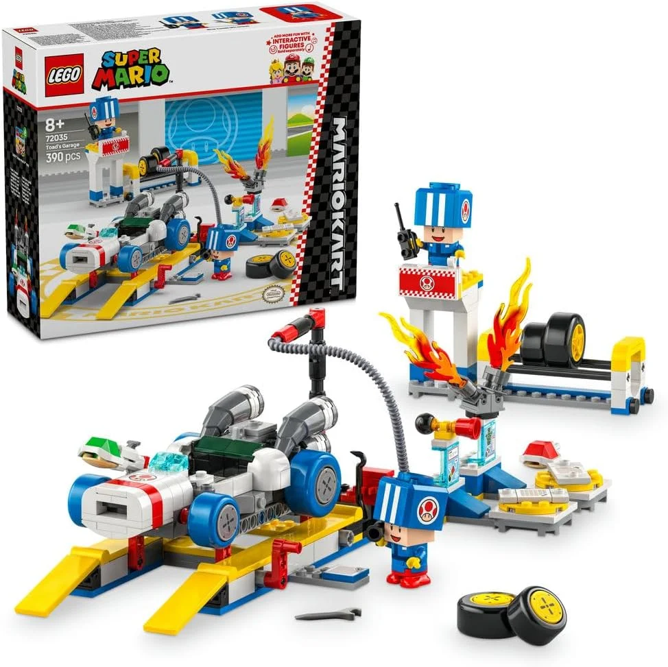 لگو سوپر ماریو: ماریو کارت - مجموعه گاراژ تود، اسباب بازی مکانیک نینتندو با 2 فیگور شخصیت تود آبی برای بازی مستقل، هدیه تولد برای پسران، دختران و گیمرها 8 سال به بالا 72035