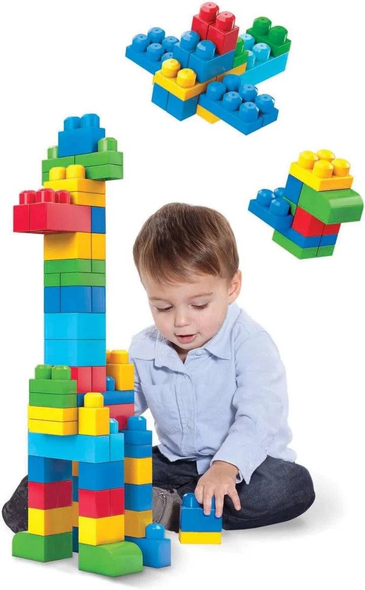 مگا بلاکس، ست ساختمانی کیف بزرگ با 60 بلوک ساختمانی بزرگ و رنگارنگ و 1 کیف ذخیره سازی، مجموعه هدیه اسباب بازی برای سنین 1 سال به بالا