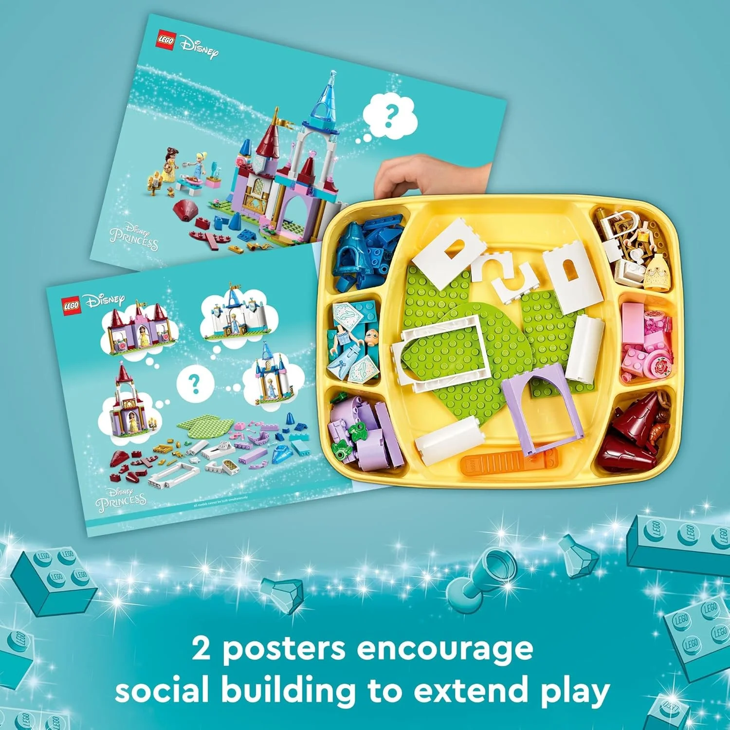لگو دیزنی پرنسس قلعه های خلاقانه 43219، مجموعه بازی قلعه اسباب بازی با مینی عروسک های بل و سیندرلا و جعبه مرتب سازی آجر، اسباب بازی های مسافرتی برای کودکان، دختران و پسران 6 سال به بالا