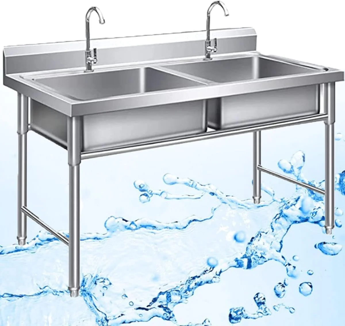 سینک ظرفشویی دو لگنه DESONIX، سینک، سینک ظرفشویی تک لگنه استیل ضد زنگ زیرکار، سینک بار، سینک RV، سینک آشپزخانه، سینک متحرک، 1 میلی متر (رنگ: 0.8 میلی متر)
