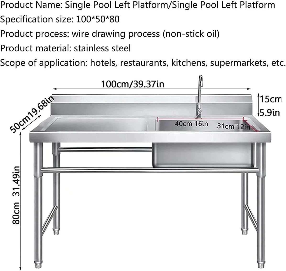 سینک ظرفشویی دو لگنه DESONIX، سینک، سینک ظرفشویی تک لگنه استیل ضد زنگ زیرکار، سینک بار، سینک RV، سینک آشپزخانه، سینک متحرک، 1 میلی متر (رنگ: 0.8 میلی متر)