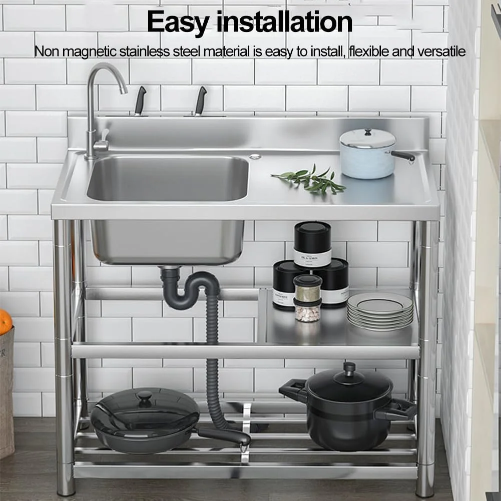 سینک ظرفشویی استیل Jouystore با شیر آب، سینک تجاری رستورانی، سینک تک لگنه آماده سازی و آشپزخانه، سینک گاراژی سینک قابل حمل برای گاراژ، رستوران، آشپزخانه (39.5 اینچ)