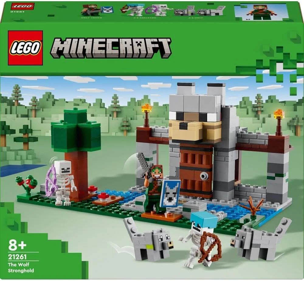 لگو Minecraft مجموعه قلعه مستحکم گرگ، اسباب بازی ساختنی برای پسران و دختران 8 سال به بالا، شامل میز کاردستی، 2 فیگور اسکلت و گرگ برای اکشن قلعه، هدیه تولد برای کودکان 21261
