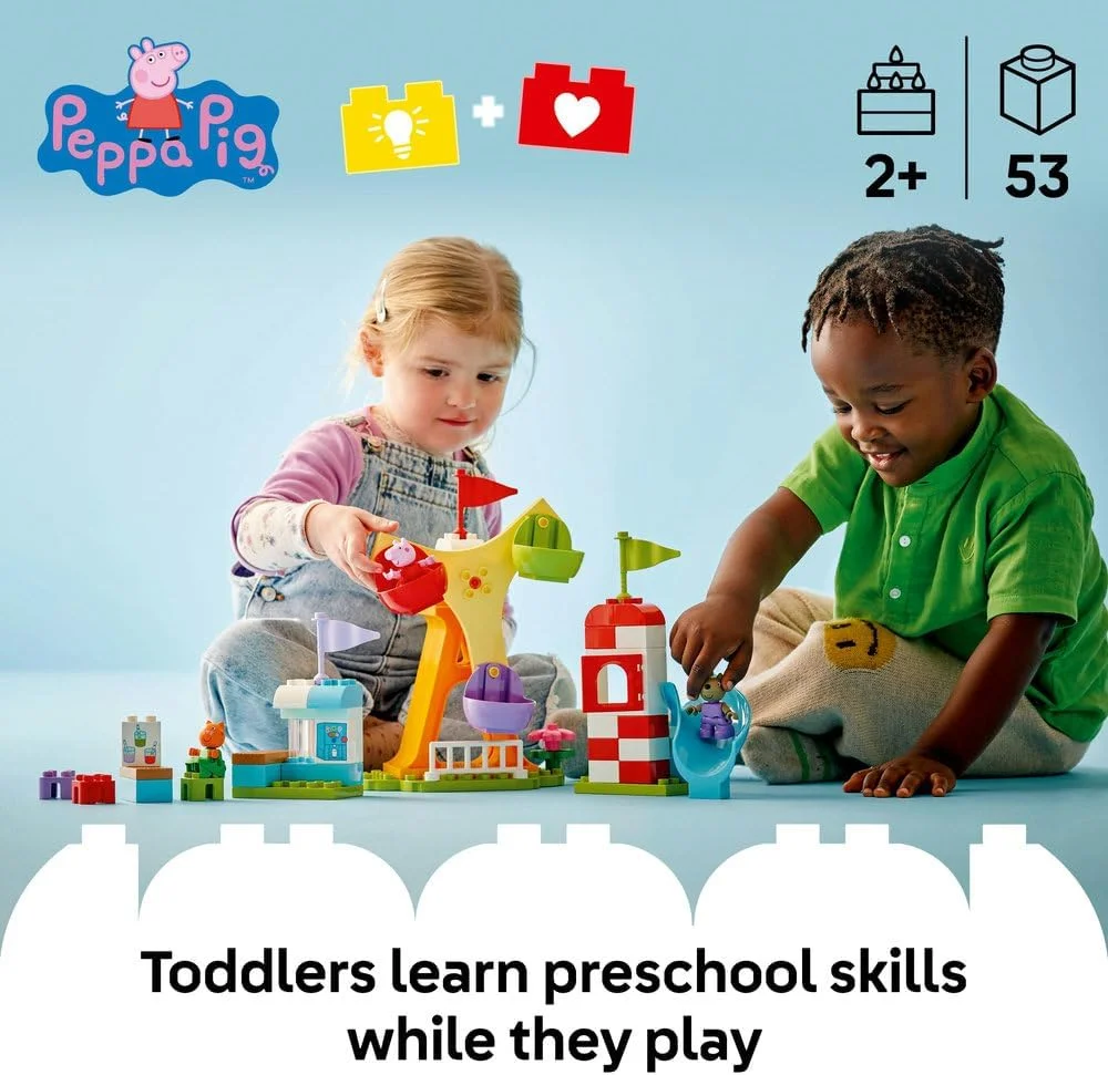لگو دوپلو پپا پیگ شهربازی - اسباب بازی های حرکتی ظریف برای دختران و پسران 2+ ساله - چرخ و فلک بزرگ، سرسره، آبمیوه فروشی و 3 فیگور شامل دنی داگ و کندی کت - فعالیت توسعه اولیه - 10453 لگو دوپلو پپا پیگ شهربازی - اسباب بازی های حرکتی ظریف برای دختران و پسران 2+ ساله - چرخ و فلک بزرگ، سرسره، آبمیوه فروشی و 3 فیگور شامل دنی داگ و کندی کت - فعالیت توسعه اولیه - 10453