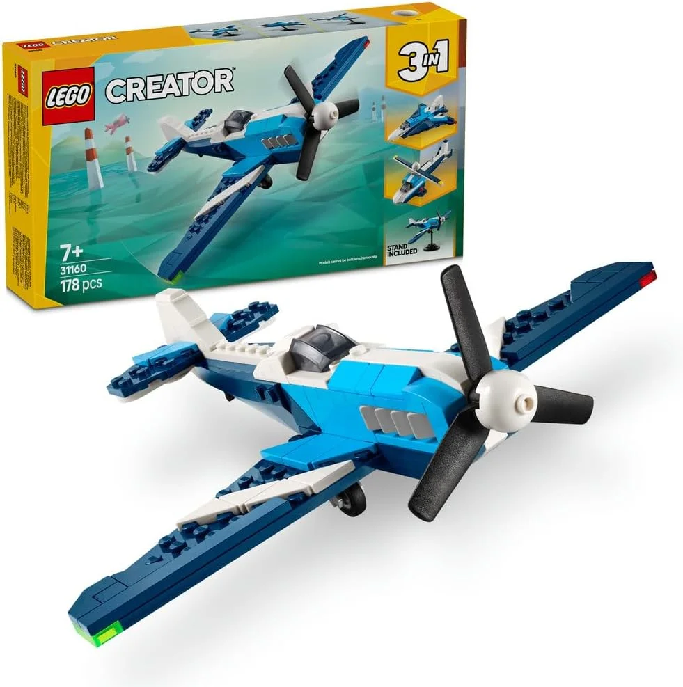 هواپیمای مسابقه ای LEGO Creator 3in1 - تبدیل به مدل جت یا هلیکوپتر - مجموعه ساخت وسایل نقلیه برای پسران و دختران 7+ ساله - ایده هدیه تولد سرگرم کننده - 31160 هواپیمای مسابقه ای LEGO Creator 3in1 - تبدیل به مدل جت یا هلیکوپتر - مجموعه ساخت وسایل نقلیه برای پسران و دختران 7+ ساله - ایده هدیه تولد سرگرم کننده - 31160
