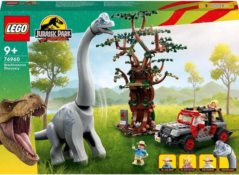 لگو 76960 دنیای ژوراسیک کشف براکیوسوروس، مجموعه اسباب بازی دایناسور با فیگور بزرگ دینو، درخت و ماشین جیپ رانگلر ساختنی، هدیه برای پسران، دختران، کودکان، مجموعه سی امین سالگرد