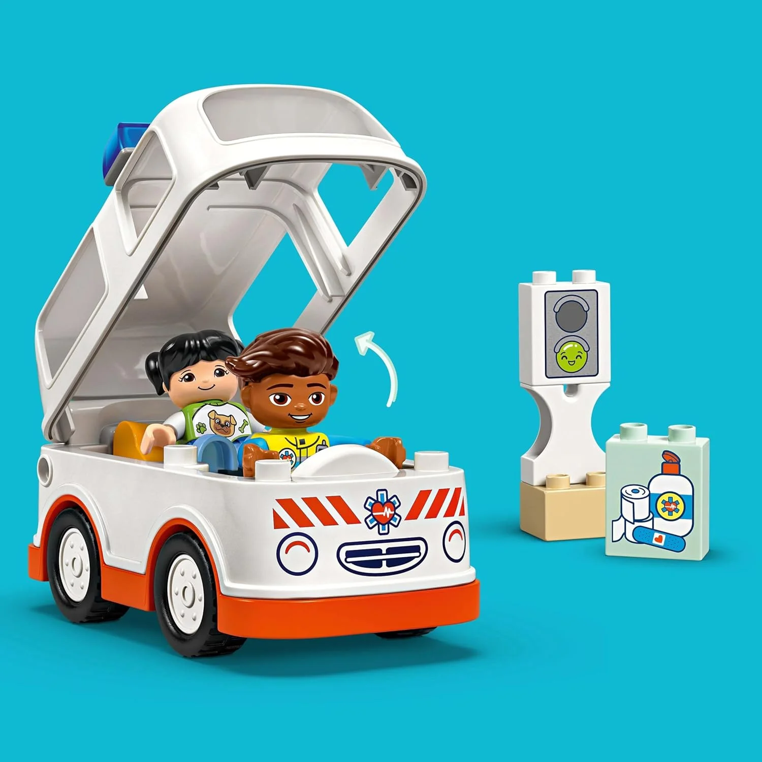 آمبولانس لگو DUPLO به همراه راننده، اسباب بازی آموزشی مونته سوری برای کودکان نوپا 2 سال به بالا، پسران و دختران، عالی برای بازی خلاقانه، توسعه تفکر منطقی، ایفای نقش و مهارت های حرکتی ظریف 10447