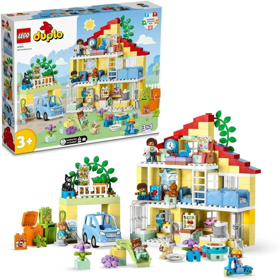 خانه خانوادگی 3 در 1 LEGO 10994 DUPLO Town، خانه عروسکی آجری با ماشین فشاری، 5 فیگور، 2 حیوان و چراغ اسباب بازی روشن، اسباب بازی های خانه بازی برای کودکان نوپا، دختران و پسران 3 سال به بالا خانه خانوادگی 3 در 1 LEGO 10994 DUPLO Town، خانه عروسکی آجری با ماشین فشاری، 5 فیگور، 2 حیوان و چراغ اسباب بازی روشن، اسباب بازی های خانه بازی برای کودکان نوپا، دختران و پسران 3 سال به بالا