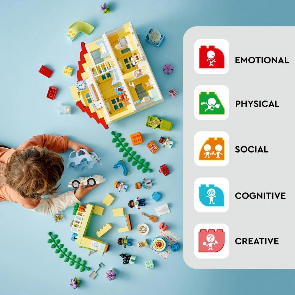 خانه خانوادگی 3 در 1 LEGO 10994 DUPLO Town، خانه عروسکی آجری با ماشین فشاری، 5 فیگور، 2 حیوان و چراغ اسباب بازی روشن، اسباب بازی های خانه بازی برای کودکان نوپا، دختران و پسران 3 سال به بالا خانه خانوادگی 3 در 1 LEGO 10994 DUPLO Town، خانه عروسکی آجری با ماشین فشاری، 5 فیگور، 2 حیوان و چراغ اسباب بازی روشن، اسباب بازی های خانه بازی برای کودکان نوپا، دختران و پسران 3 سال به بالا