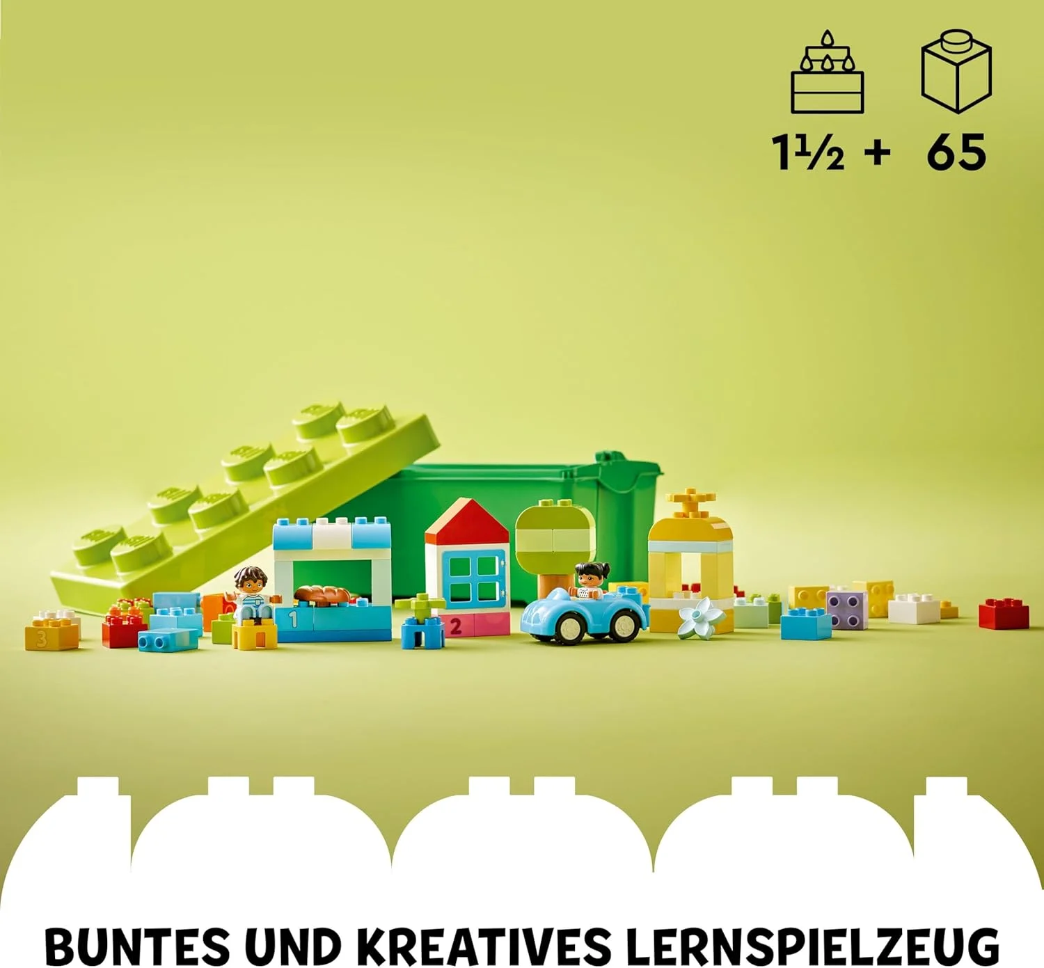 لگو 10913 DUPLO جعبه آجرهای کلاسیک به همراه محل نگهداری، ماشین اسباب بازی، آجرهای اعداد و موارد دیگر، اسباب بازی های آموزشی برای کودکان نوپا، پسران و دختران 1.5 ساله