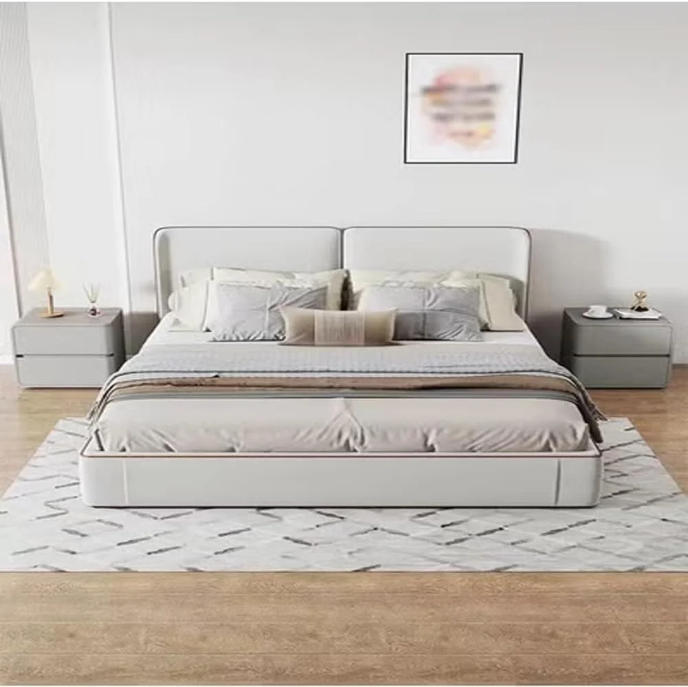 ست 2 عددی میز پاتختی مدرن لوکس با روکش براق و 2 کشو، میز کنار تختی چوبی - 45x40x45 سانتی متر (مونتاژ شده)