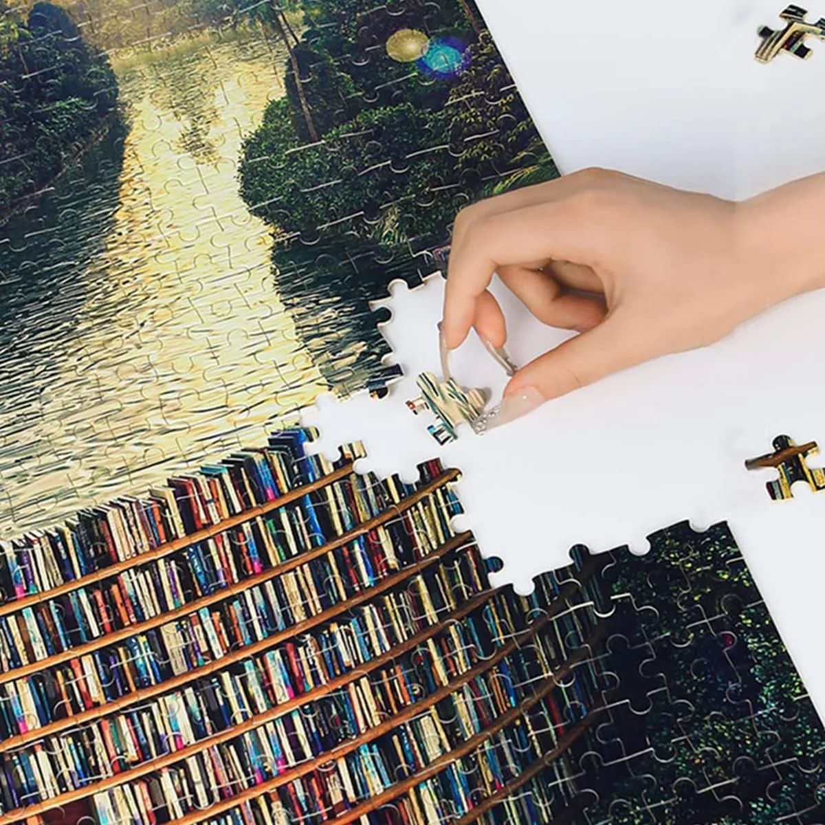 پازل 1000 تکه ای چوبی قفسه کتاب کانال، مناسب بزرگسالان و نوجوانان - پازل سد قفسه کتاب، بازی فکری چالش کتابخانه، اسباب بازی آموزشی برای پسران و دختران، هدیه و دکوری منزل