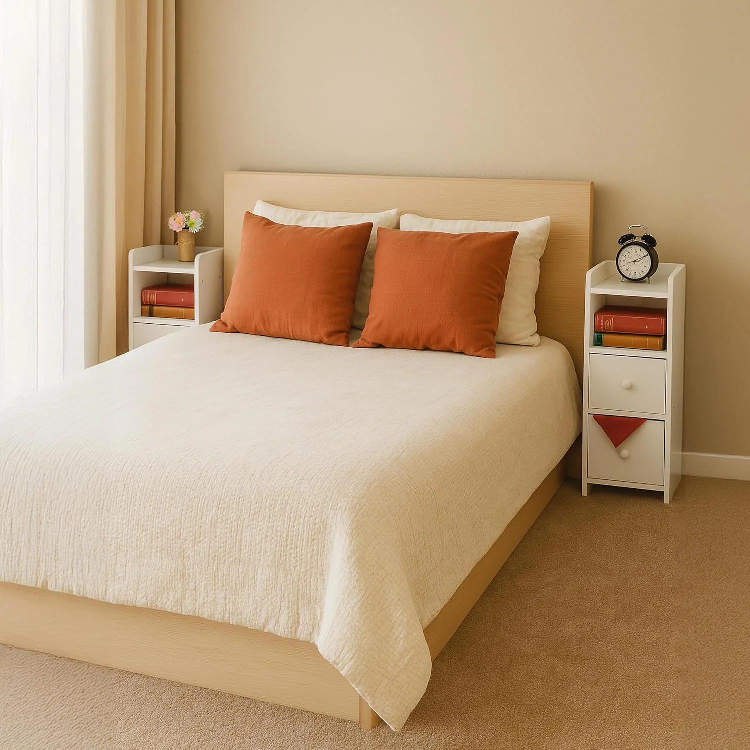 میز کنار تختی Relaxdays، ست 2 عددی، 2 کشو، ارتفاع 55 x عرض 22.5 x عمق 34 سانتی متر، اتاق خواب، کابینت باریک کنار تخت، سفید میز کنار تختی Relaxdays، ست 2 عددی، 2 کشو، ارتفاع 55 x عرض 22.5 x عمق 34 سانتی متر، اتاق خواب، کابینت باریک کنار تخت، سفید