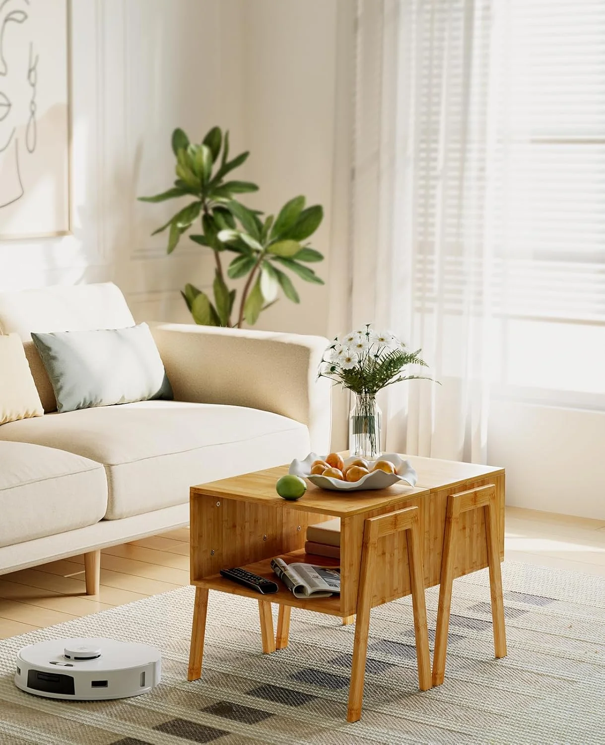 میزهای عسلی بامبو Pipishell، میز کنار تختی چوبی اتاق نشیمن، میزهای کنار تخت برای نگهداری وسایل در اتاق خواب، ست 2 عددی میزهای عسلی بامبو Pipishell، میز کنار تختی چوبی اتاق نشیمن، میزهای کنار تخت برای نگهداری وسایل در اتاق خواب، ست 2 عددی