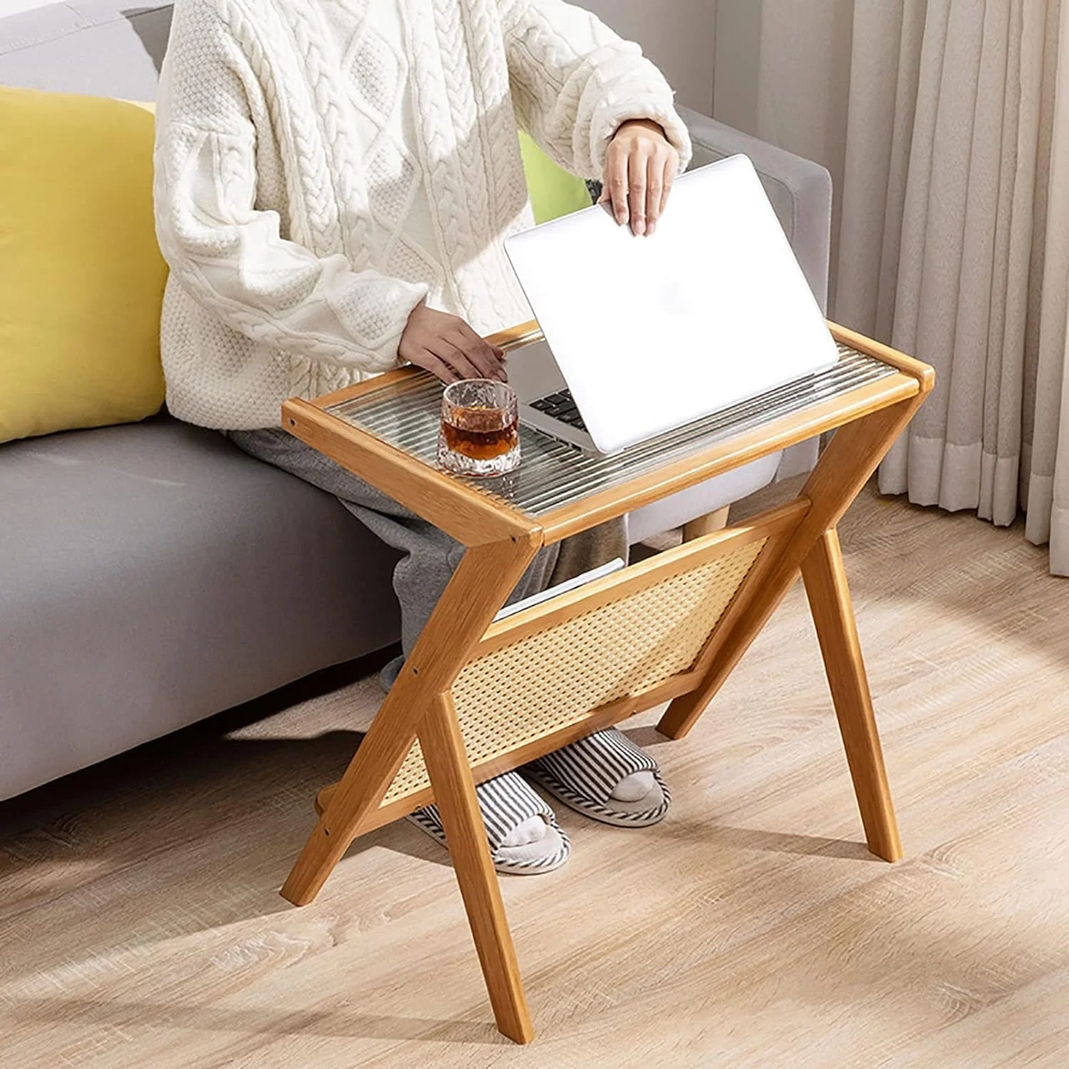 میز پاتختی راتان بوهو OneDcor - میز کنار تختی بامبو با رویه شیشه ای و قفسه ذخیره سازی، میز عسلی Z شکل برای اتاق خواب، اتاق نشیمن یا دفتر کار میز پاتختی راتان بوهو OneDcor - میز کنار تختی بامبو با رویه شیشه ای و قفسه ذخیره سازی، میز عسلی Z شکل برای اتاق خواب، اتاق نشیمن یا دفتر کار