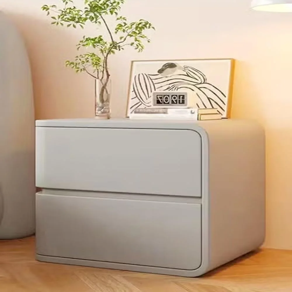 ست 2 عددی میز پاتختی مدرن لوکس با روکش براق و 2 کشو، میز کنار تختی چوبی - 45x40x45 سانتی متر (مونتاژ شده)