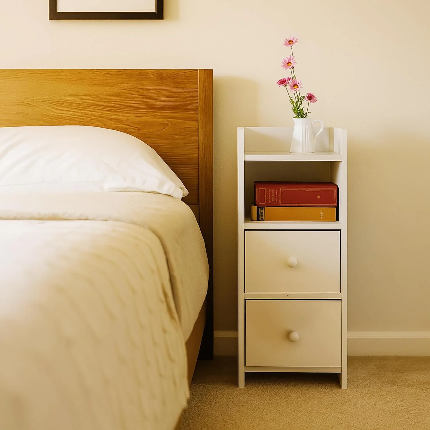 میز کنار تختی Relaxdays، ست 2 عددی، 2 کشو، ارتفاع 55 x عرض 22.5 x عمق 34 سانتی متر، اتاق خواب، کابینت باریک کنار تخت، سفید میز کنار تختی Relaxdays، ست 2 عددی، 2 کشو، ارتفاع 55 x عرض 22.5 x عمق 34 سانتی متر، اتاق خواب، کابینت باریک کنار تخت، سفید