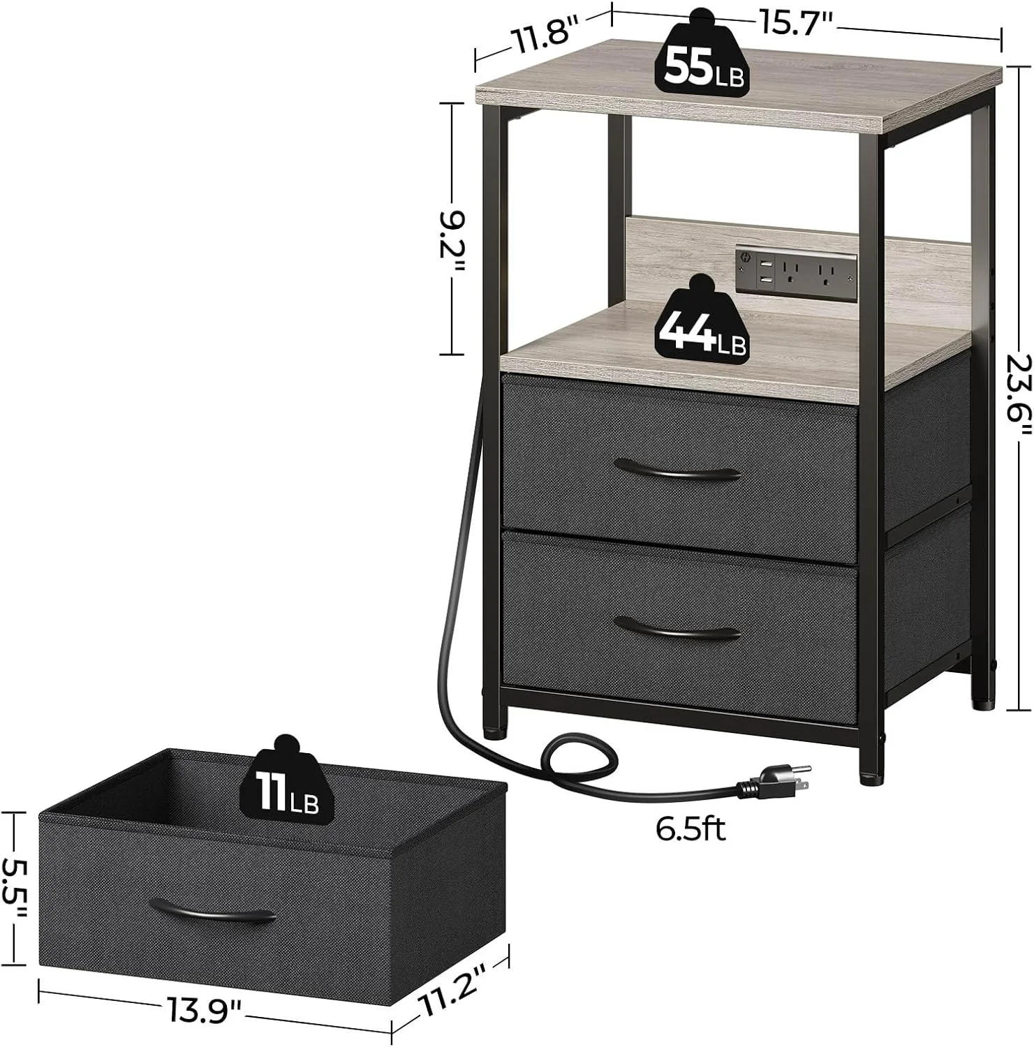 میز کنار تختی Seventable با ایستگاه شارژ، میز کنار تخت با چراغ های LED، میز کنار تختی با 2 کشو پارچه ای، میز عسلی 3 طبقه برای اتاق خواب، طوسی بژ میز کنار تختی Seventable با ایستگاه شارژ، میز کنار تخت با چراغ های LED، میز کنار تختی با 2 کشو پارچه ای، میز عسلی 3 طبقه برای اتاق خواب، طوسی بژ