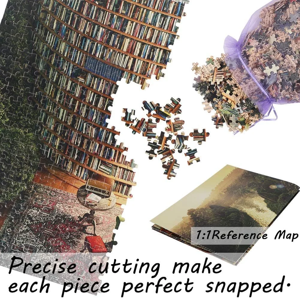 پازل 1000 تکه ای چوبی قفسه کتاب کانال، مناسب بزرگسالان و نوجوانان - پازل سد قفسه کتاب، بازی فکری چالش کتابخانه، اسباب بازی آموزشی برای پسران و دختران، هدیه و دکوری منزل