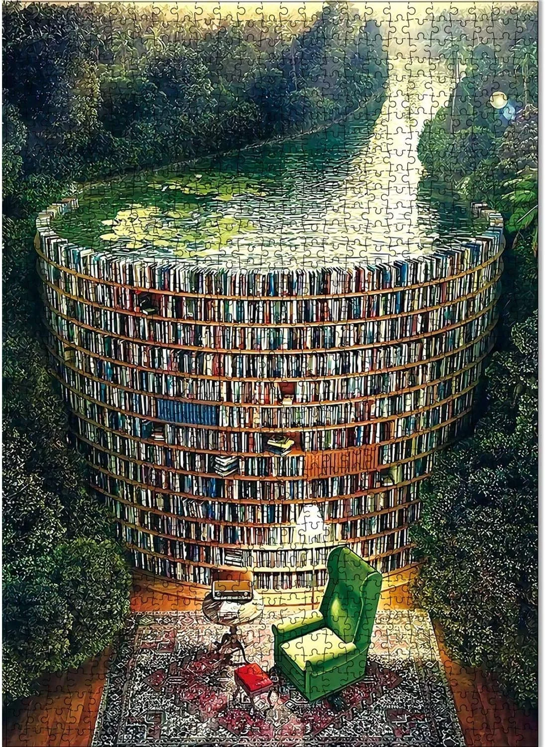 پازل 1000 تکه ای چوبی قفسه کتاب کانال، مناسب بزرگسالان و نوجوانان - پازل سد قفسه کتاب، بازی فکری چالش کتابخانه، اسباب بازی آموزشی برای پسران و دختران، هدیه و دکوری منزل